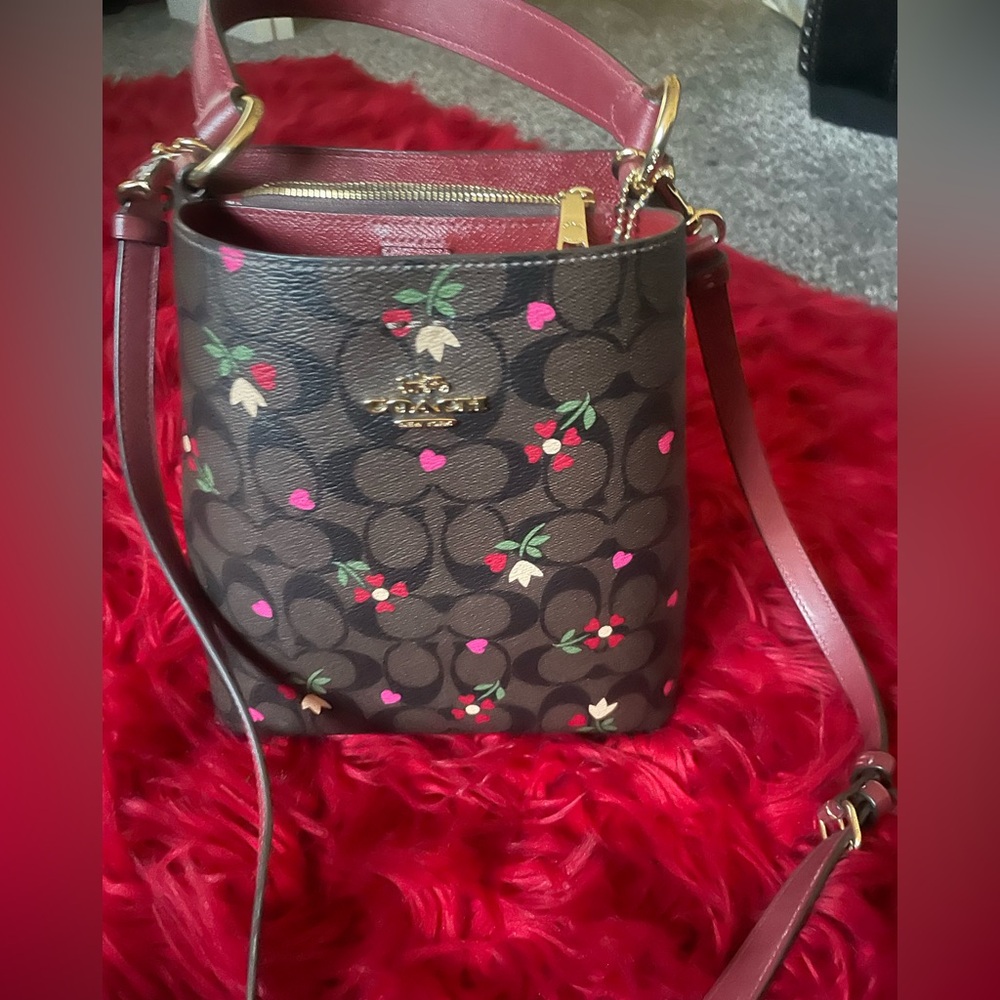 Coach Brown and Pink Floral Satchel